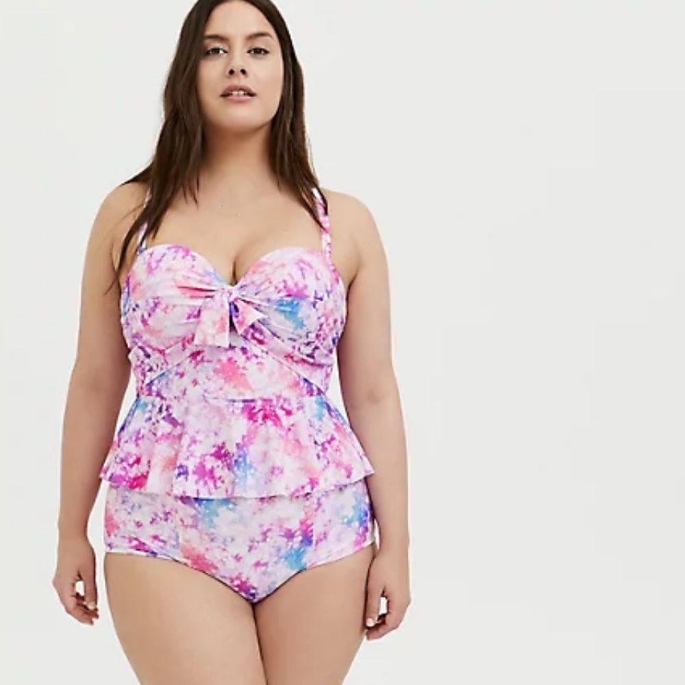 Torrid Multicolor Tie-Dye Peplum Midkini Top & High Waist Bottom 2-D/DD